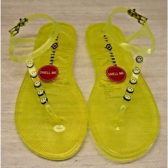 Katy Perry 34KP1518 Women Sz 9 Smiley Face/Lemon Drop Geli Stud PVC Sandals $60 - Picture 1 of 5